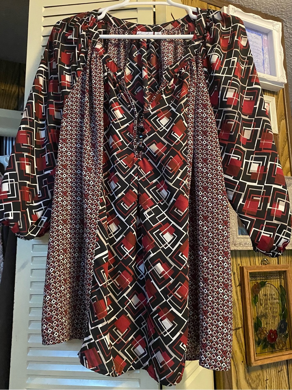 Kim Rogers Red, Black and White Geometric shirt